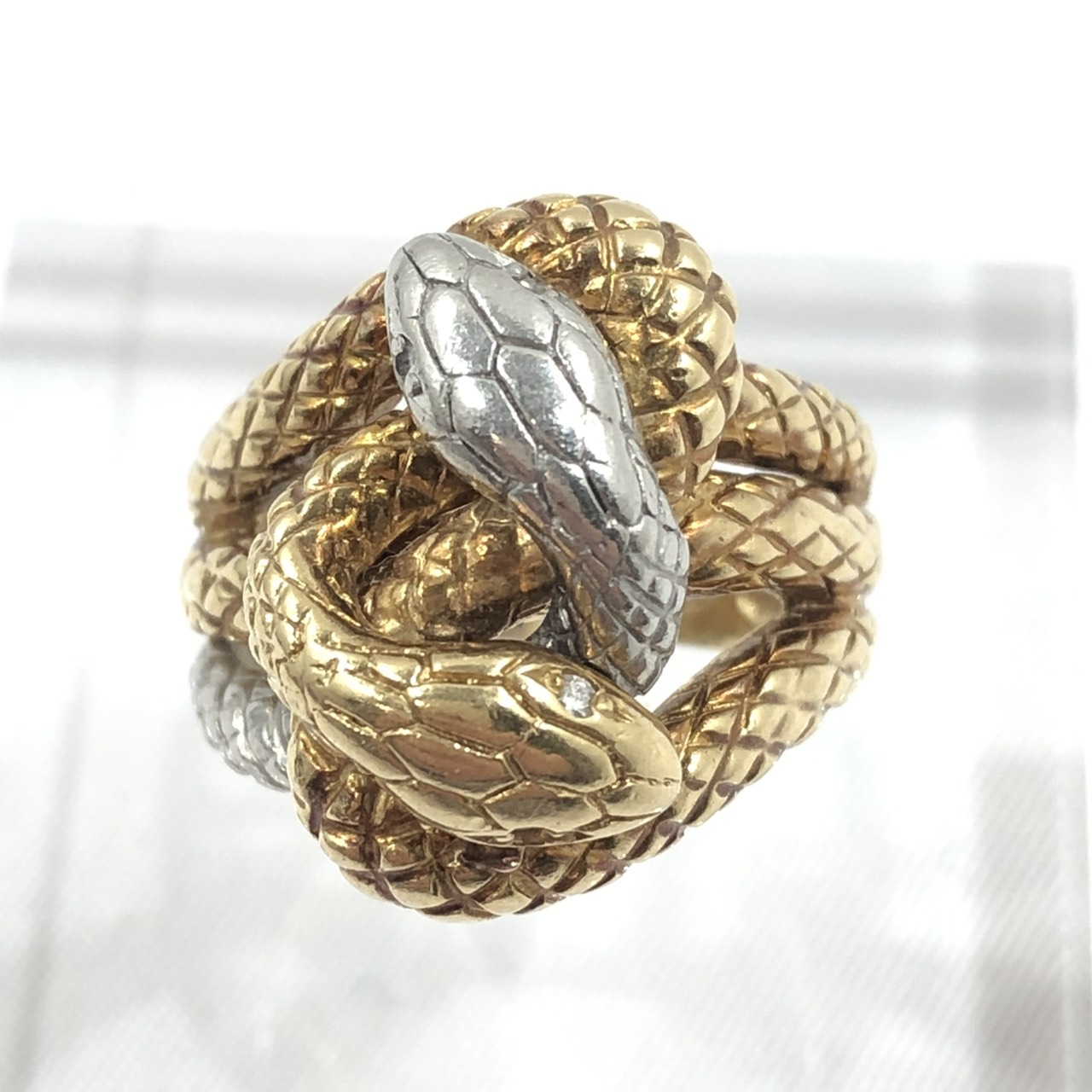 18K.pt900 メレダイヤリング8g K18 Pt900 ツインスネークリング 13.7g メレダイヤ アクセサリー 地金