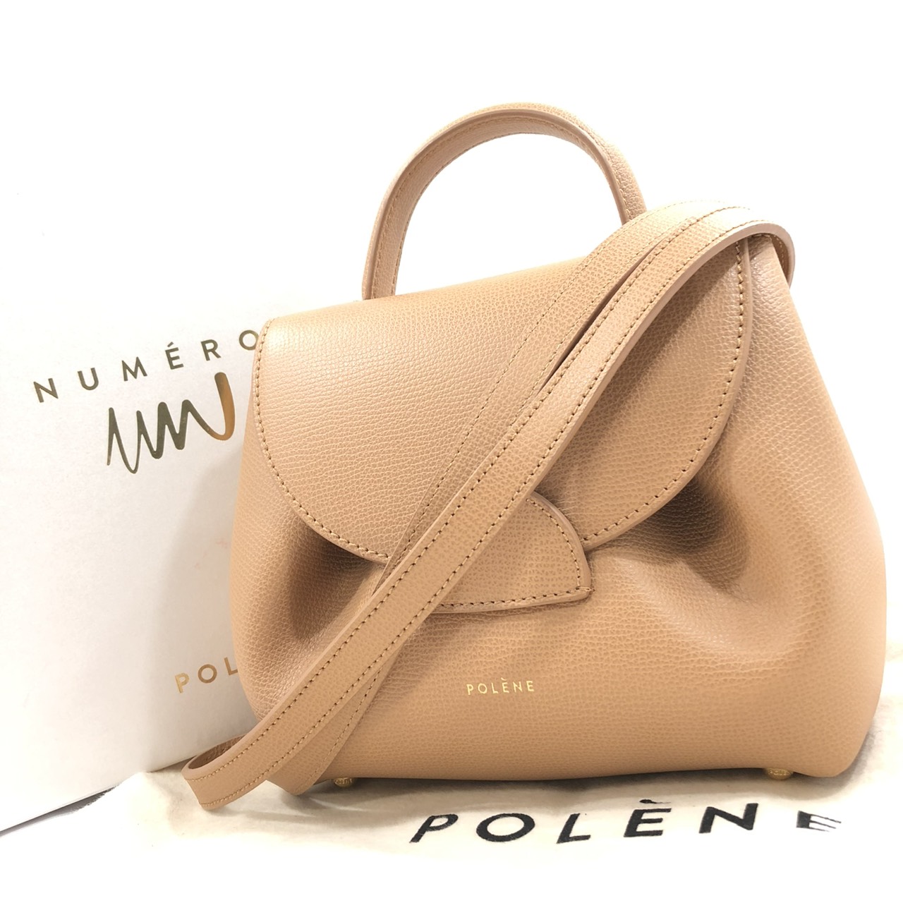 ■極美品■ POLENE ポレーヌ ヌメロ アン ナノ レザー ワンハンドル 2WAY ハンドバッグ ショルダー 肩掛け ライトベージュ系 FN8609 POLENE ポレーヌ Numero Un Nano ヌメロ アン ナノ 2Way ハンドバッグ